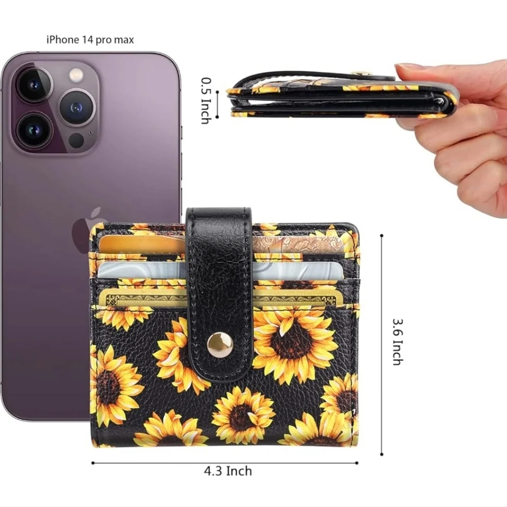 Sunflower Print Black Wallet